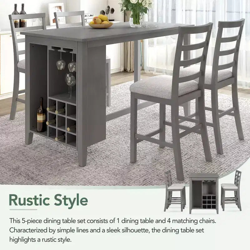 Ensemble de salle à manger GDFStudio Harry 5 pièces hauteur comptoir avec table en bois d'hévéa et chaises rembourrées