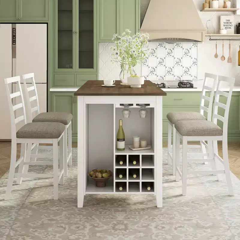 Ensemble de salle à manger GDFStudio Harry 5 pièces hauteur comptoir avec table en bois d'hévéa et chaises rembourrées