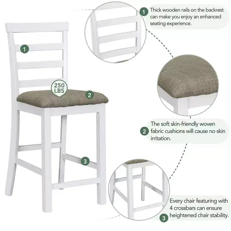 Ensemble de salle à manger GDFStudio Harry 5 pièces hauteur comptoir avec table en bois d'hévéa et chaises rembourrées