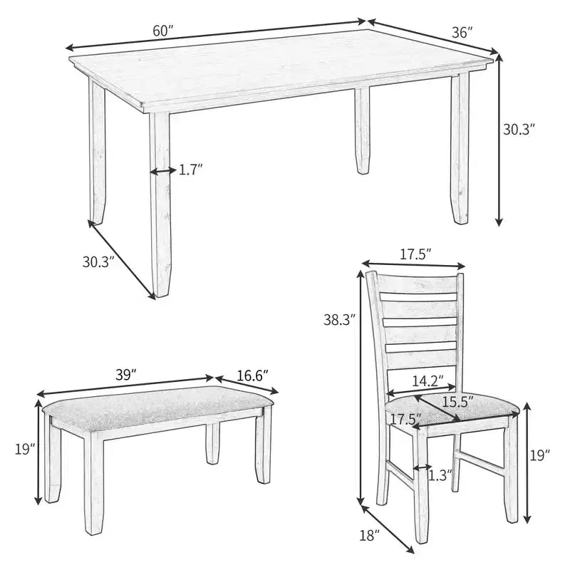 Ensemble de salle à manger GDFStudio Mark 6 pièces en bois massif avec table et chaises