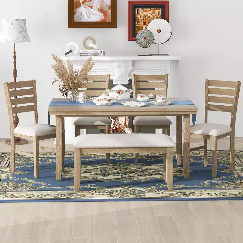 Ensemble de salle à manger GDFStudio Mark 6 pièces en bois massif avec table et chaises