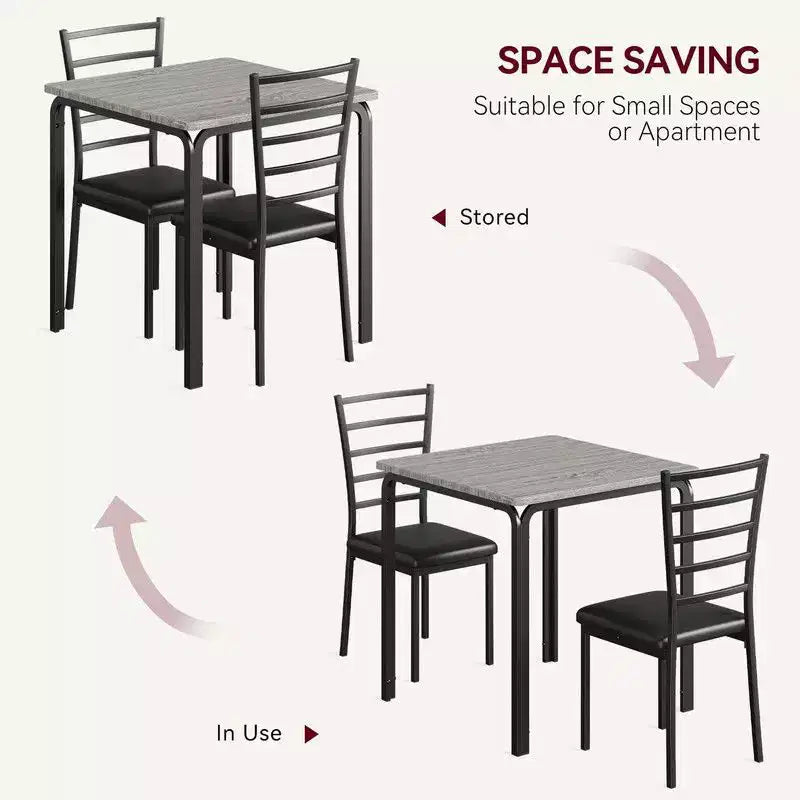 Table de salle à manger avec 2 chaises, Ensemble de salle à manger avec siège rembourré, Ensemble de table de salle à manger, Table de cuisine, Petite table de salle à manger avec grain de bois, Pieds en métal