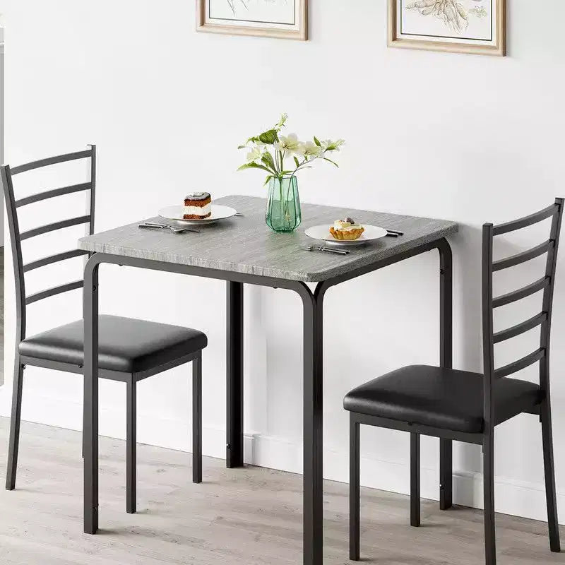 Table de salle à manger avec 2 chaises, Ensemble de salle à manger avec siège rembourré, Ensemble de table de salle à manger, Table de cuisine, Petite table de salle à manger avec grain de bois, Pieds en métal