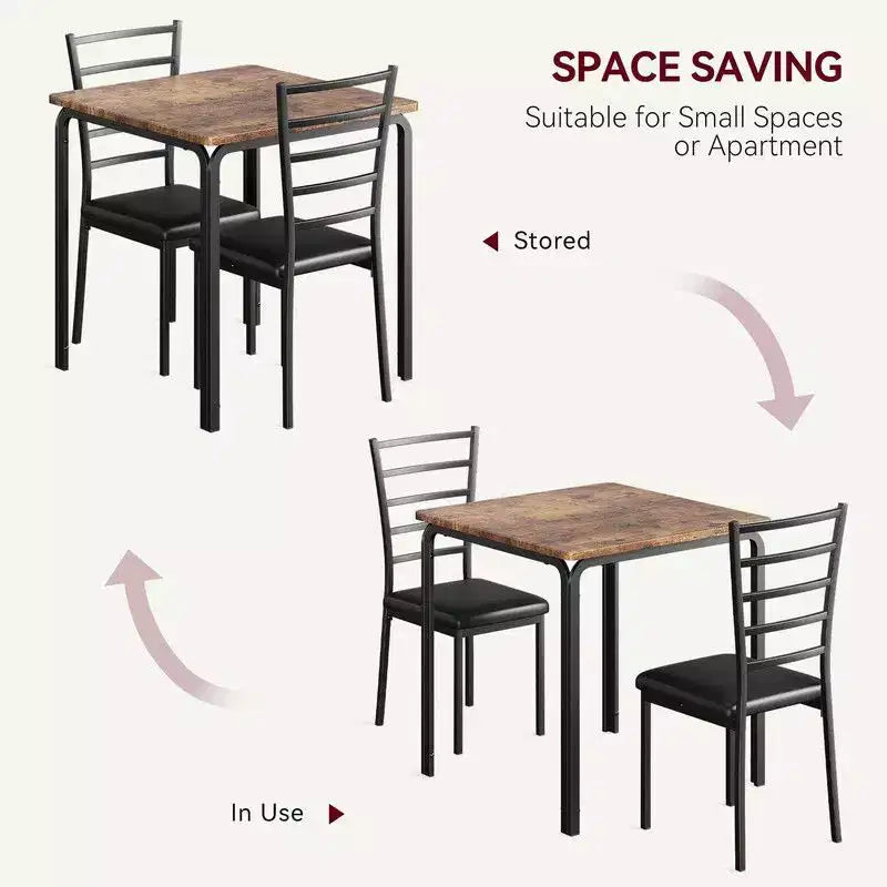 Table de salle à manger avec 2 chaises, Ensemble de salle à manger avec siège rembourré, Ensemble de table de salle à manger, Table de cuisine, Petite table de salle à manger avec grain de bois, Pieds en métal