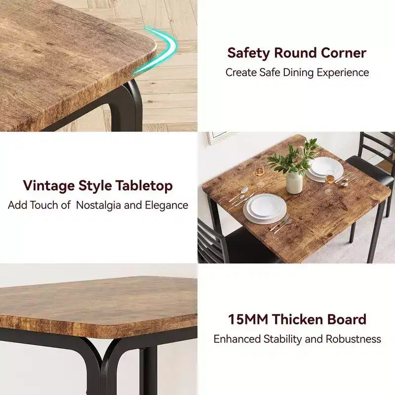 Table de salle à manger avec 2 chaises, Ensemble de salle à manger avec siège rembourré, Ensemble de table de salle à manger, Table de cuisine, Petite table de salle à manger avec grain de bois, Pieds en métal