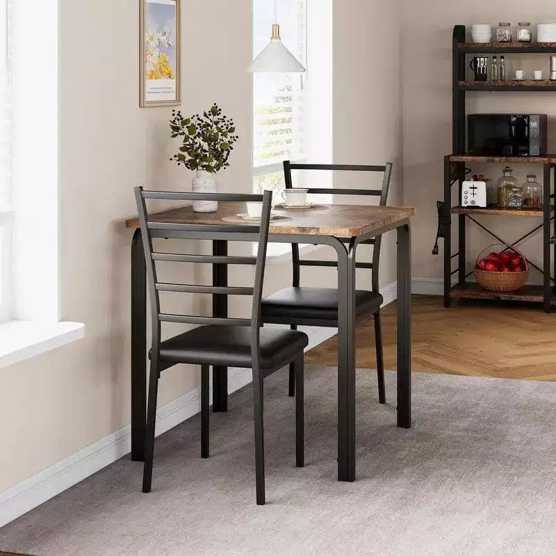 Table de salle à manger avec 2 chaises, Ensemble de salle à manger avec siège rembourré, Ensemble de table de salle à manger, Table de cuisine, Petite table de salle à manger avec grain de bois, Pieds en métal