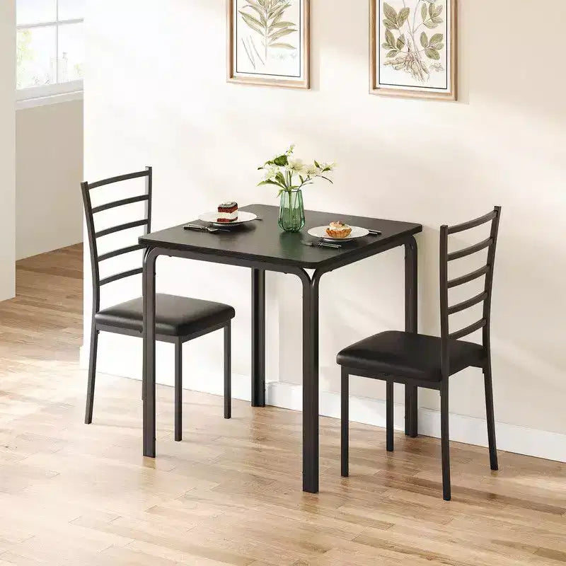 Table de salle à manger avec 2 chaises, Ensemble de salle à manger avec siège rembourré, Ensemble de table de salle à manger, Table de cuisine, Petite table de salle à manger avec grain de bois, Pieds en métal