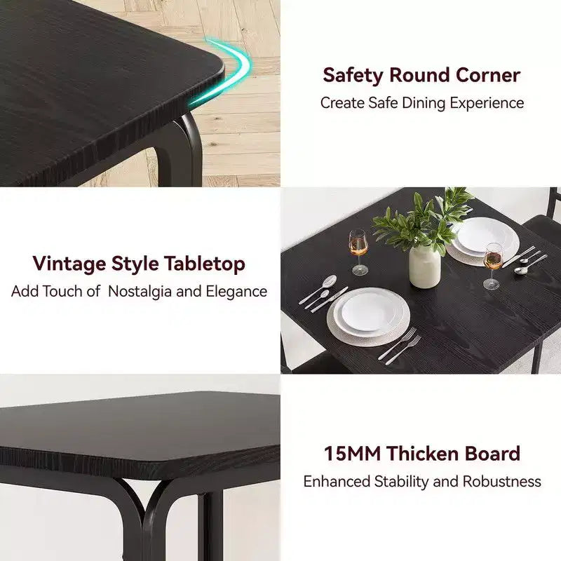 Table de salle à manger avec 2 chaises, Ensemble de salle à manger avec siège rembourré, Ensemble de table de salle à manger, Table de cuisine, Petite table de salle à manger avec grain de bois, Pieds en métal