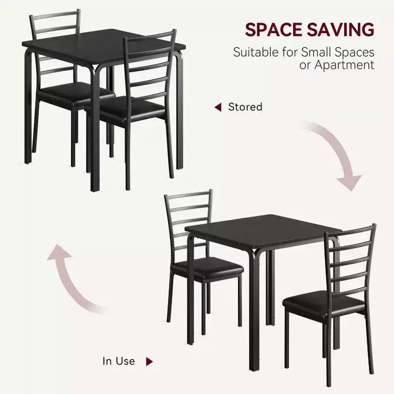 Table de salle à manger avec 2 chaises, Ensemble de salle à manger avec siège rembourré, Ensemble de table de salle à manger, Table de cuisine, Petite table de salle à manger avec grain de bois, Pieds en métal