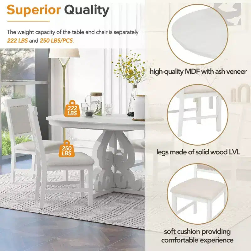 Ensemble de salle à manger GDFStudio Ford 5 pièces avec table extensible et chaises rembourrées