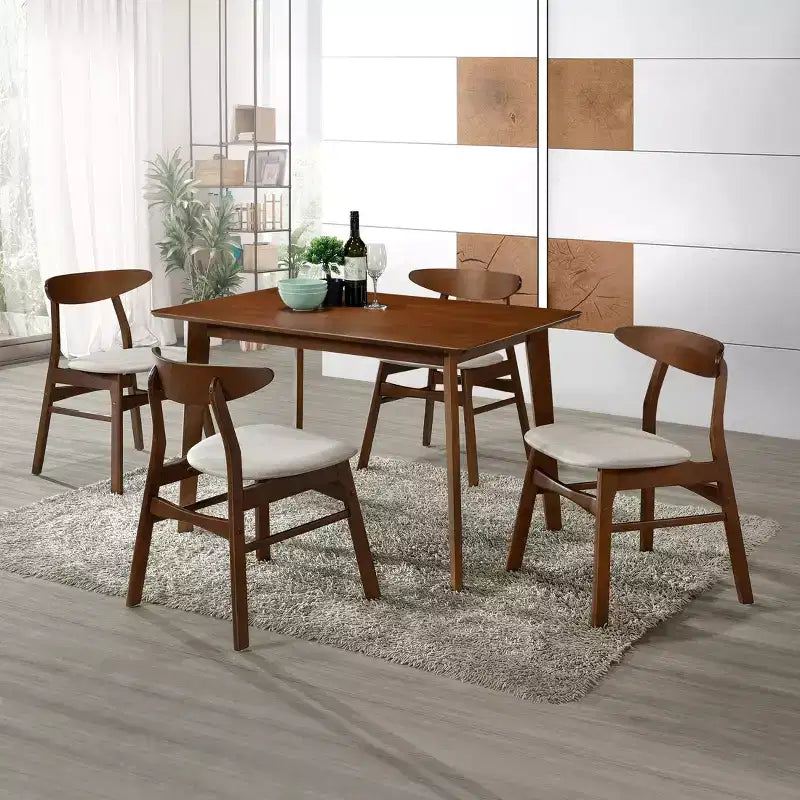 WestinTrends Ensemble de salle à manger 5 pièces en bois massif de style Mid-Century, Noyer/Beige