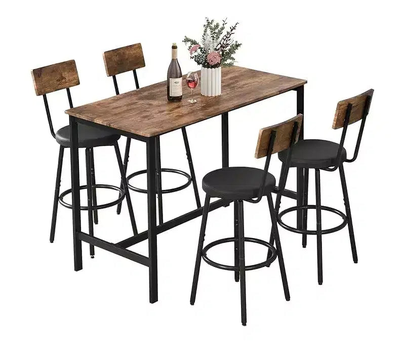 Zevemomo Dining Table Set for 4, 5-Piece Bar Table Set, Counter Height High Top Table with 4 PU Upholstered Stools, for Small Space, Brown