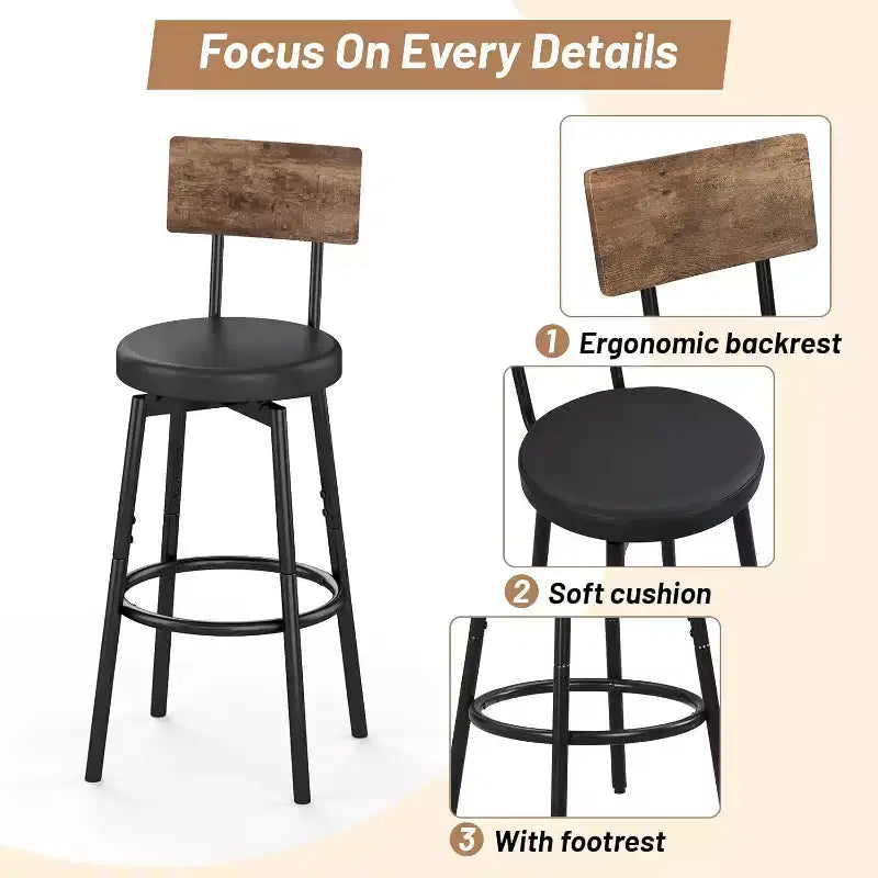 Ensemble de table à manger Zevemomo pour 4, ensemble de table de bar 5 pièces, table haute avec 4 tabourets en PU rembourrés, pour petits espaces, marron