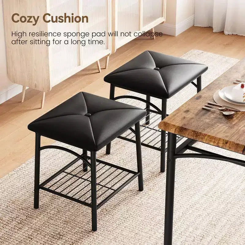 Ensemble de salle à manger Coolmee Square pour 4 personnes, table de cuisine avec plateau en bois, 2 chaises rembourrées et un banc, ensemble de salle à manger rustique avec rangement