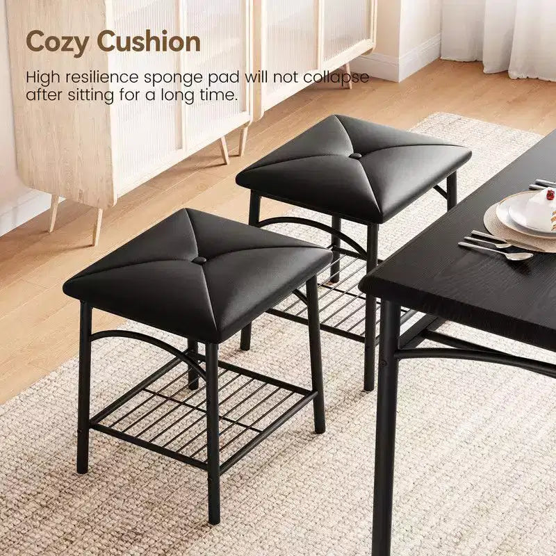 Ensemble de salle à manger Coolmee Square pour 4 personnes, table de cuisine avec plateau en bois, 2 chaises rembourrées et un banc, ensemble de salle à manger rustique avec rangement