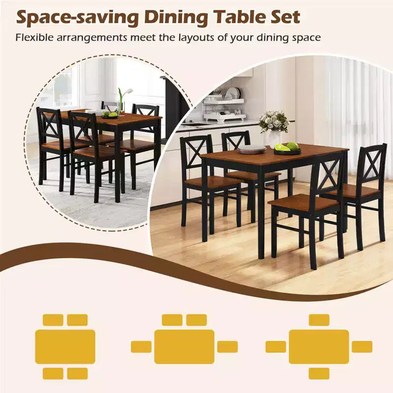 Ensemble table et 4 chaises de salle à manger Costway avec pieds en bois d'hévéa et dossier croisé