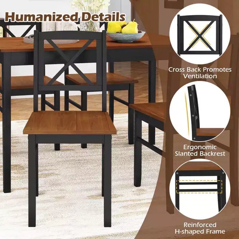 Ensemble table et 4 chaises de salle à manger Costway avec pieds en bois d'hévéa et dossier croisé