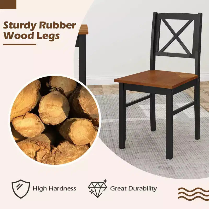 Ensemble table et 4 chaises de salle à manger Costway avec pieds en bois d'hévéa et dossier croisé