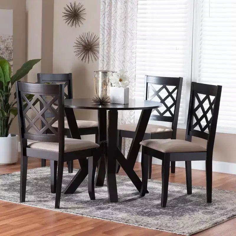 Baxton Studio Adina Modern Sand Fabric and Dark Brown Wood 5-Piece Dining Set