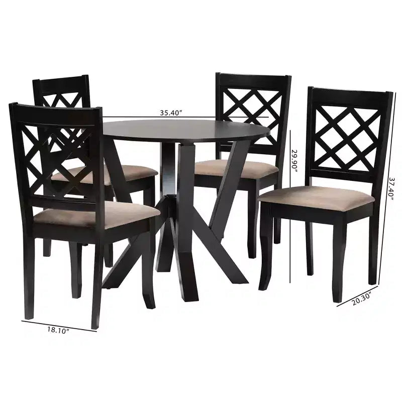 Ensemble de salle à manger 5 pièces Baxton Studio Adina en tissu sable et bois marron foncé de style moderne