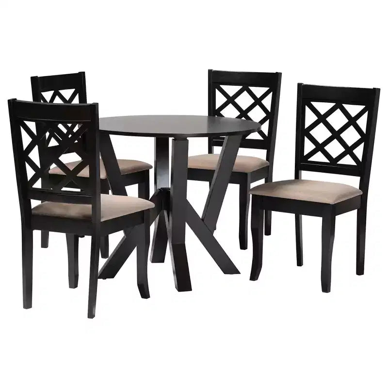 Ensemble de salle à manger 5 pièces Baxton Studio Adina en tissu sable et bois marron foncé de style moderne