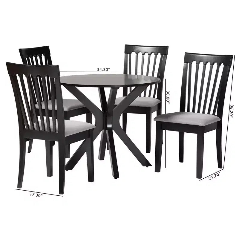 Ensemble de salle à manger 5 pièces Baxton Studio Lore avec tissu gris moderne et bois marron foncé