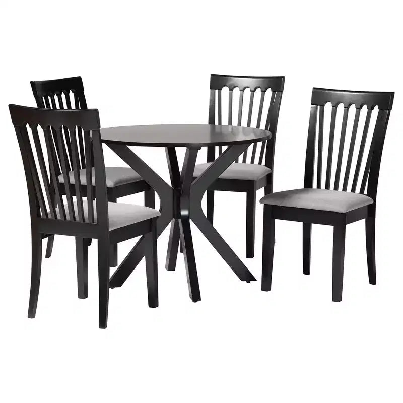 Ensemble de salle à manger 5 pièces Baxton Studio Lore avec tissu gris moderne et bois marron foncé