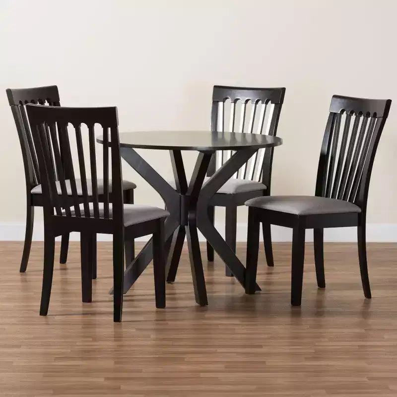 Ensemble de salle à manger 5 pièces Baxton Studio Lore avec tissu gris moderne et bois marron foncé