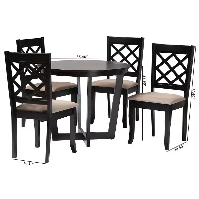 Ensemble de salle à manger 5 pièces Baxton Studio Selby en tissu sable moderne et bois marron foncé