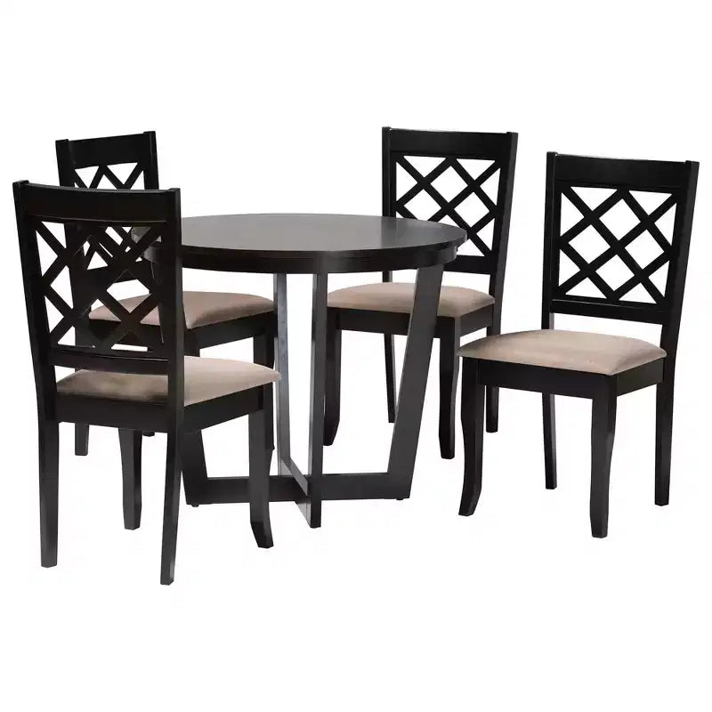 Ensemble de salle à manger 5 pièces Baxton Studio Selby en tissu sable moderne et bois marron foncé