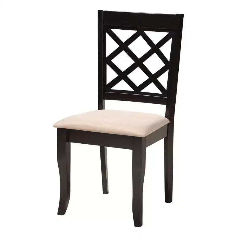 Ensemble de salle à manger 5 pièces Baxton Studio Selby en tissu sable moderne et bois marron foncé