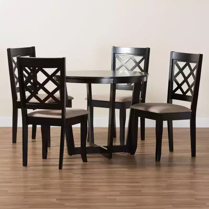 Ensemble de salle à manger 5 pièces Baxton Studio Selby en tissu sable moderne et bois marron foncé