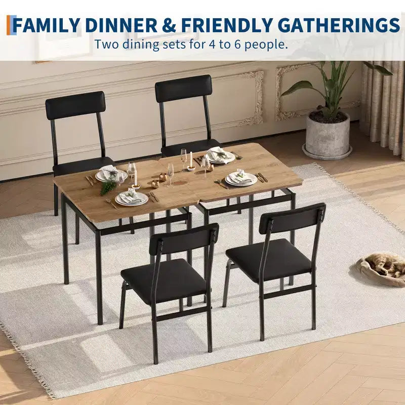 Ensemble de salle à manger 3 pièces, ensemble de table de cuisine avec table de cuisine à grain de bois et 2 chaises en métal rembourrées en PU pour petit espace, dîner à la maison