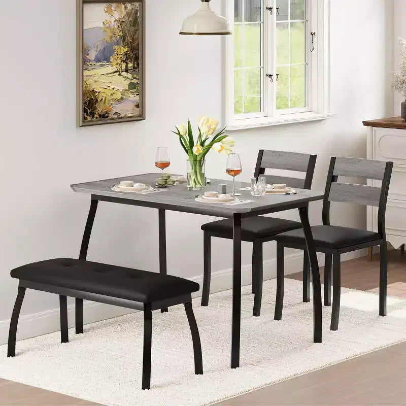 Ensemble de salle à manger COZONY 5 pièces avec table en bois, banc rembourré et 2 chaises, ensemble de dînette peu encombrant pour studio, cuisine, salle à manger