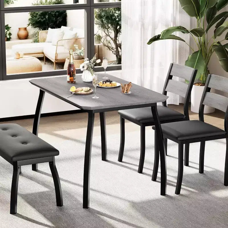 Ensemble de salle à manger COZONY 5 pièces avec table en bois, banc rembourré et 2 chaises, ensemble de dînette peu encombrant pour studio, cuisine, salle à manger