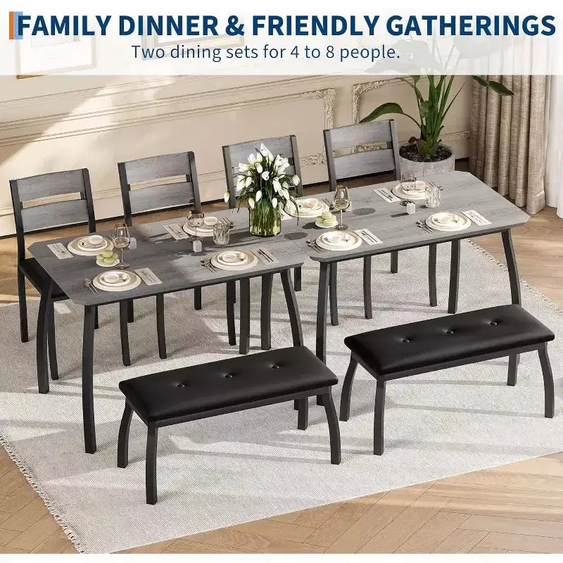 Ensemble de salle à manger COZONY 5 pièces avec table en bois, banc rembourré et 2 chaises, ensemble de dînette peu encombrant pour studio, cuisine, salle à manger