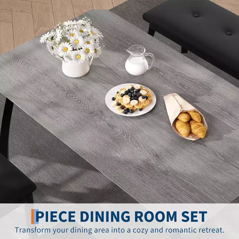 Ensemble de salle à manger COZONY 5 pièces avec table en bois, banc rembourré et 2 chaises, ensemble de dînette peu encombrant pour studio, cuisine, salle à manger