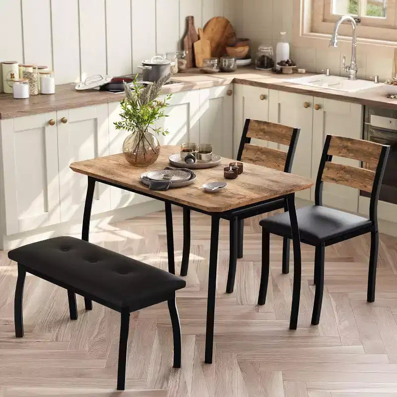 Ensemble de salle à manger COZONY 5 pièces avec table en bois, banc rembourré et 2 chaises, ensemble de dînette peu encombrant pour studio, cuisine, salle à manger