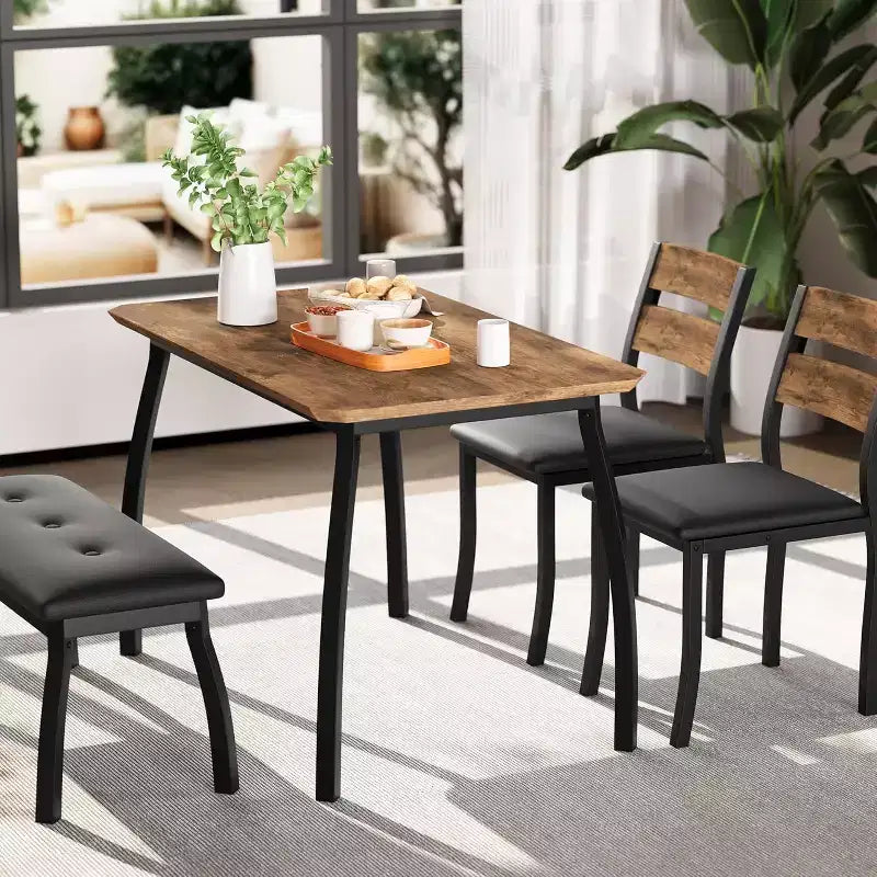 Ensemble de salle à manger COZONY 5 pièces avec table en bois, banc rembourré et 2 chaises, ensemble de dînette peu encombrant pour studio, cuisine, salle à manger