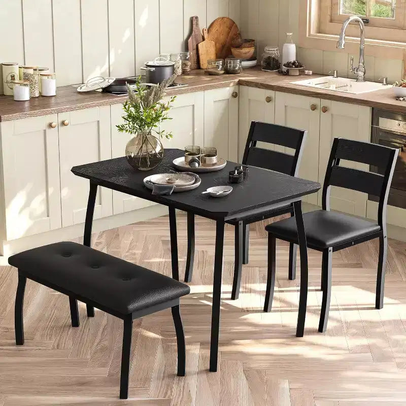 Ensemble de salle à manger COZONY 5 pièces avec table en bois, banc rembourré et 2 chaises, ensemble de dînette peu encombrant pour studio, cuisine, salle à manger