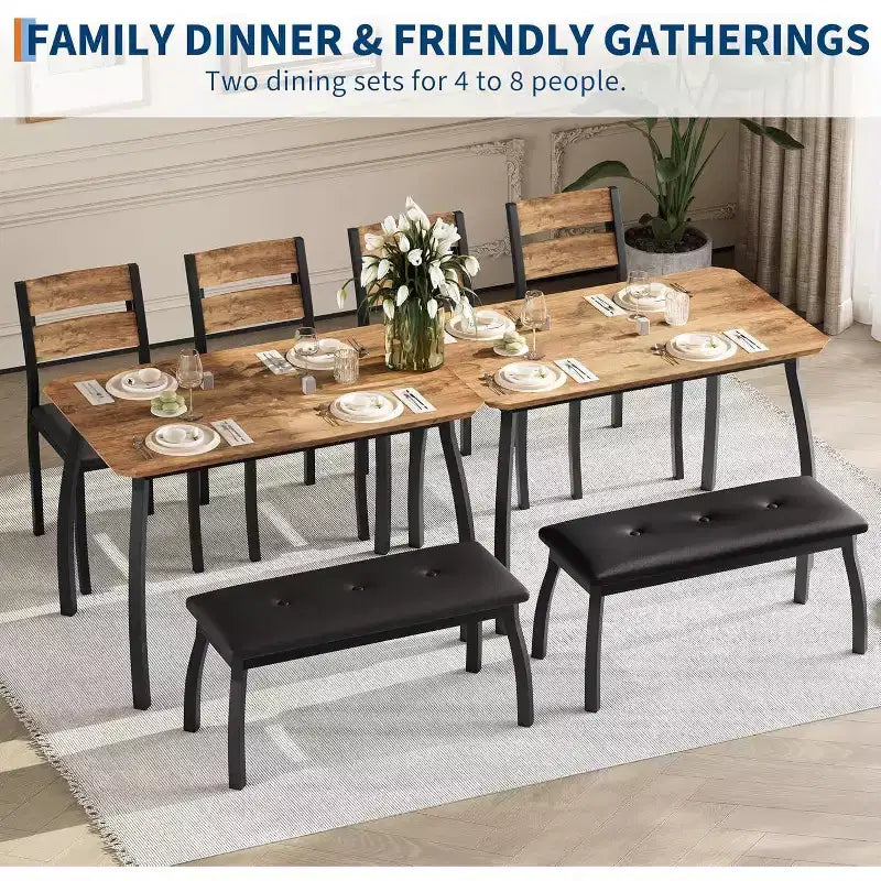 Ensemble de salle à manger COZONY 5 pièces avec table en bois, banc rembourré et 2 chaises, ensemble de dînette peu encombrant pour studio, cuisine, salle à manger