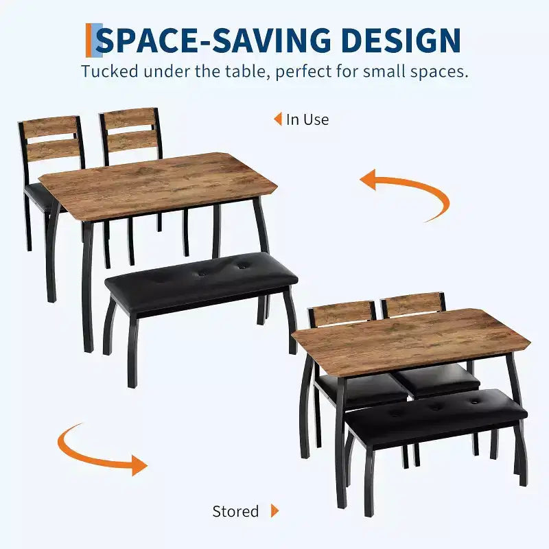 Ensemble de salle à manger COZONY 5 pièces avec table en bois, banc rembourré et 2 chaises, ensemble de dînette peu encombrant pour studio, cuisine, salle à manger