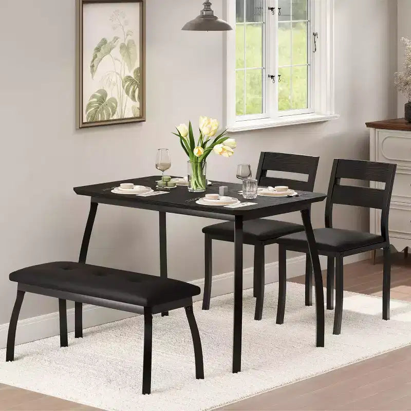 Ensemble de salle à manger COZONY 5 pièces avec table en bois, banc rembourré et 2 chaises, ensemble de dînette peu encombrant pour studio, cuisine, salle à manger