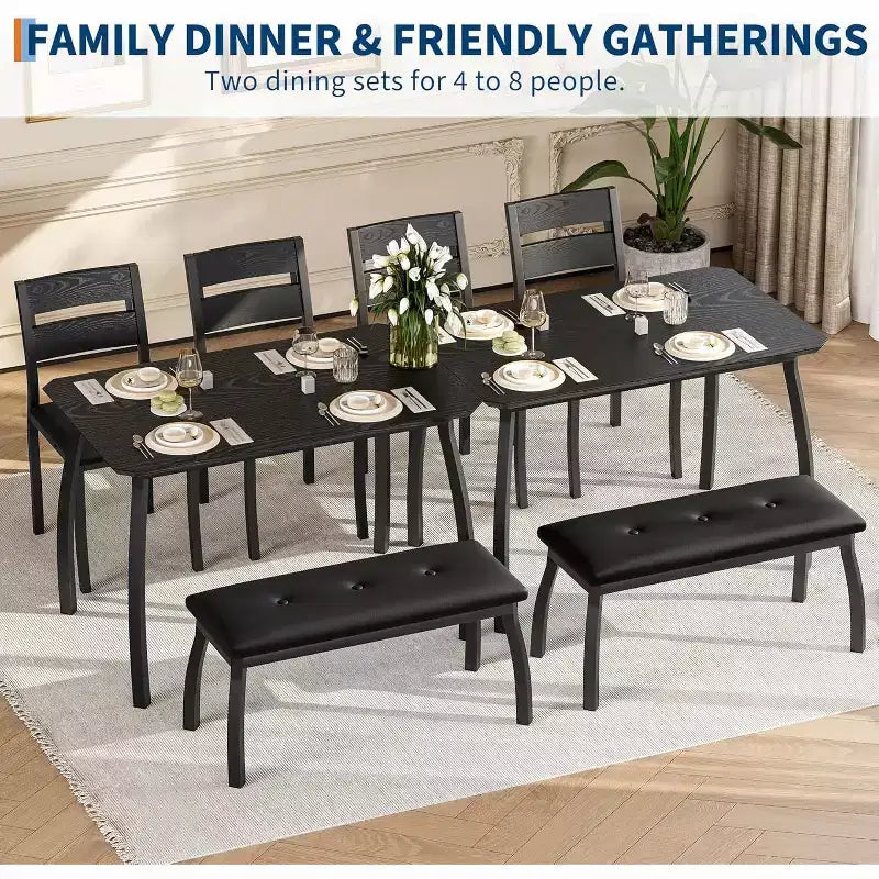 Ensemble de salle à manger COZONY 5 pièces avec table en bois, banc rembourré et 2 chaises, ensemble de dînette peu encombrant pour studio, cuisine, salle à manger