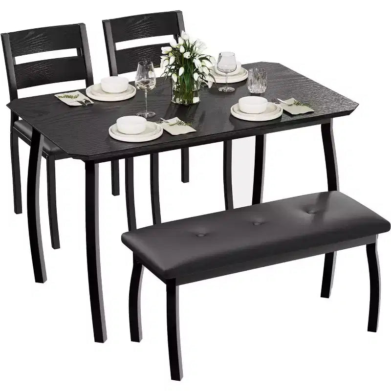 COZONY 5-Piece Dining Table Set with Wooden Table, Upholstered Bench and 2 Chairs, Space-Saving Dinette Set for Studio, Kitchen, Dining Room