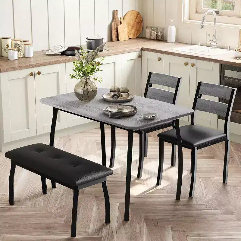 Ensemble de salle à manger 5 pièces en bois, banc rembourré et 2 chaises, ensemble de dînette peu encombrant pour studio, cuisine, salle à manger