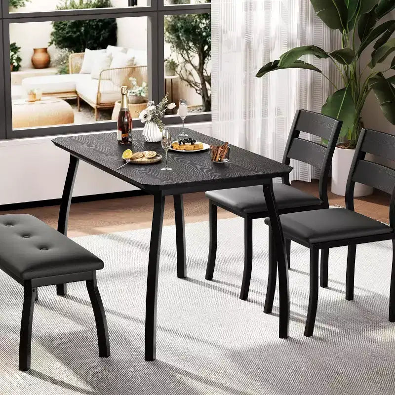 Ensemble de salle à manger 5 pièces en bois, banc rembourré et 2 chaises, ensemble de dînette peu encombrant pour studio, cuisine, salle à manger