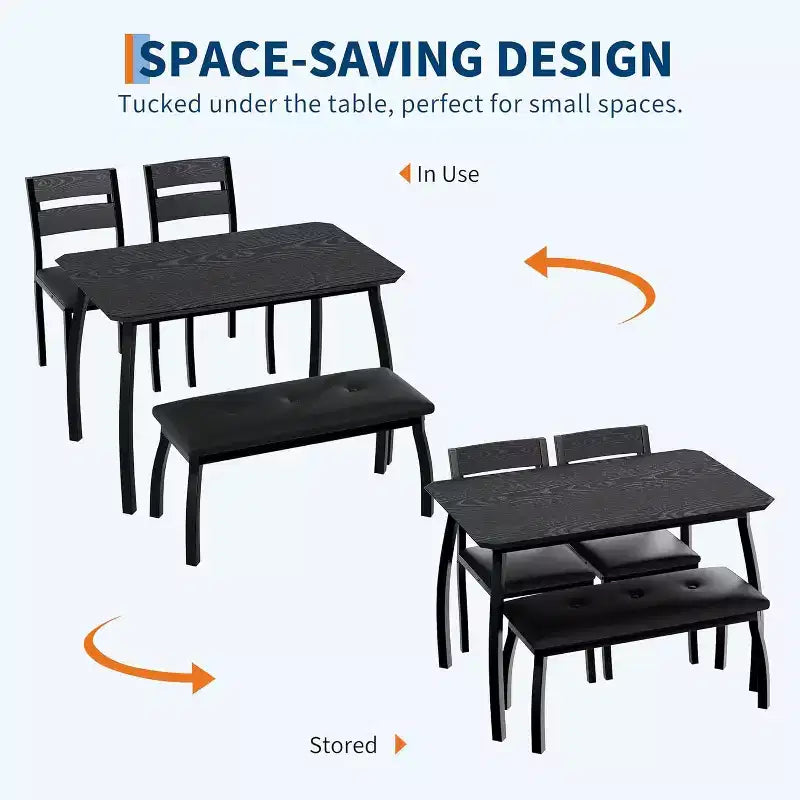 Ensemble de salle à manger 5 pièces en bois, banc rembourré et 2 chaises, ensemble de dînette peu encombrant pour studio, cuisine, salle à manger