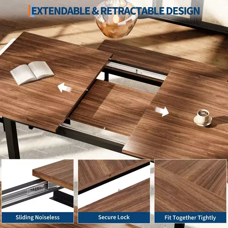 Ensemble de table de cuisine, table à manger extensible avec 2 bancs et 2 tabourets carrés, table de cuisine pour 8 personnes, assemblage facile