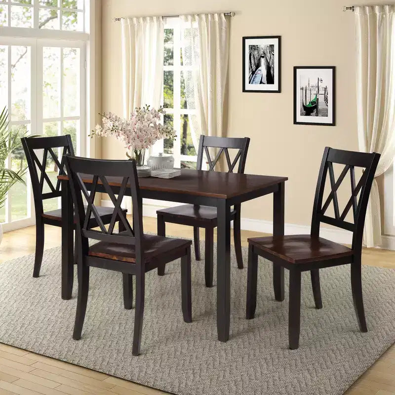 Clihome 5-Piece Dining Table Set,Wood Home Kitchen Table and High-Back Chairs Dining Set